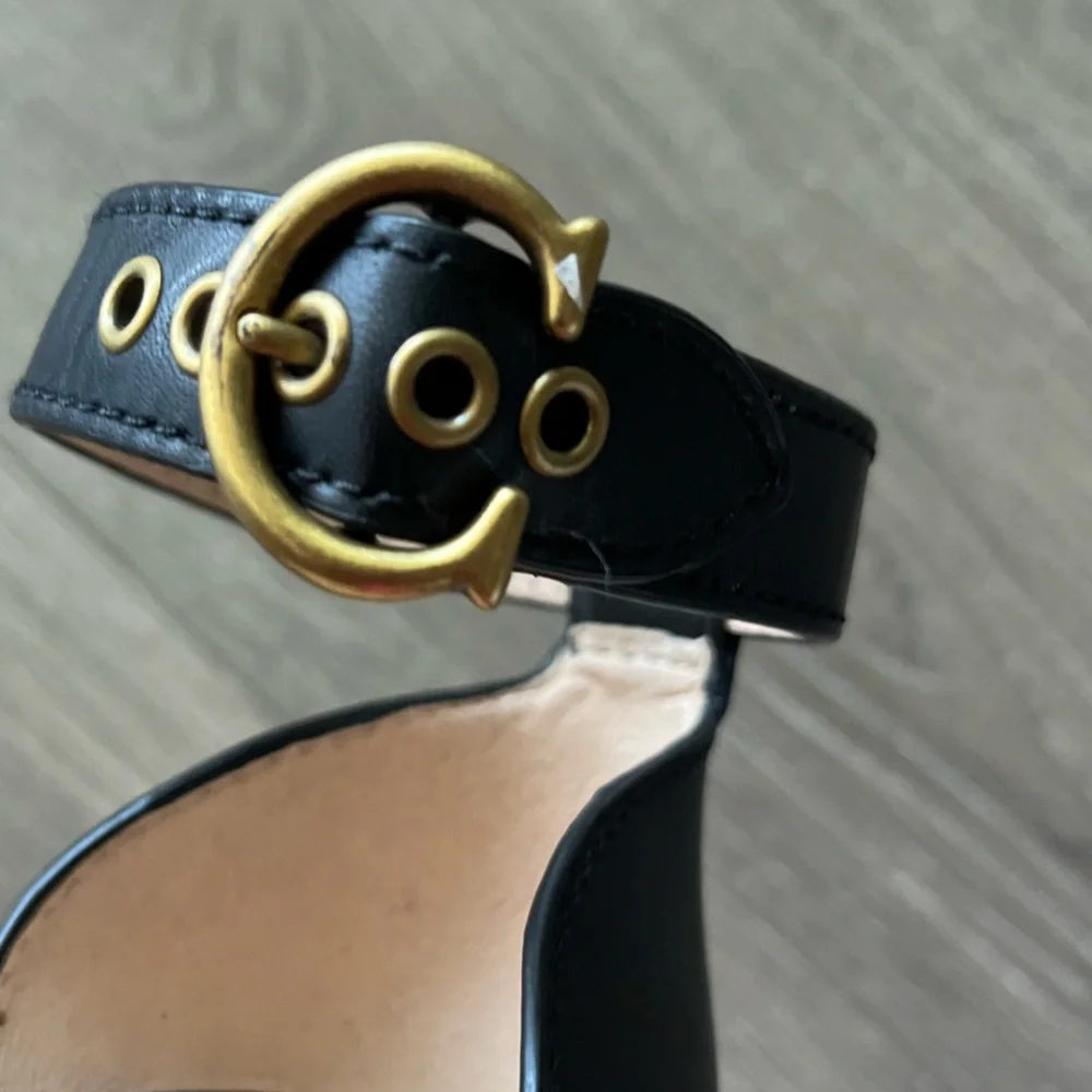 Coach Black Leather Espadrille Wedge Sandals